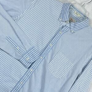J Crew Broken In Oxford Shirt Mens L White Blue Striped Organic Preppy Slim